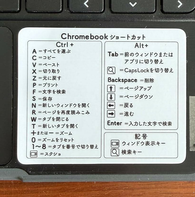 ムイビエン Chromebook ショートカット ステッカー 日本語表記 学校 授業 学習サポート 6.1x7.6cm 子ども向け操作早見表 (ホワイト, chromebook2枚)