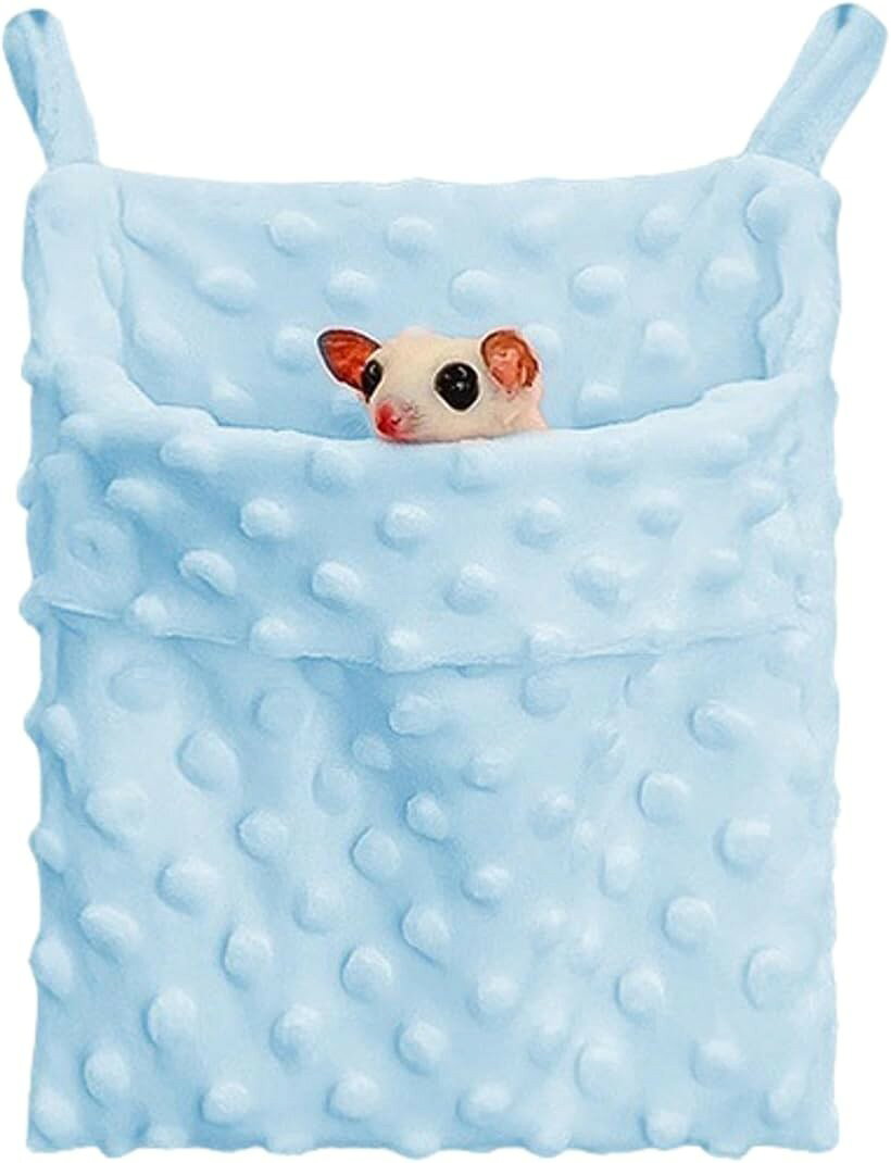 モモンガ ハンモック 寝袋 デグー ハムスター チンチラ フェレット 小動物用 吊り下げ ベッド ケージ取付 (ブルー, 20L x 18W x 2H cm)