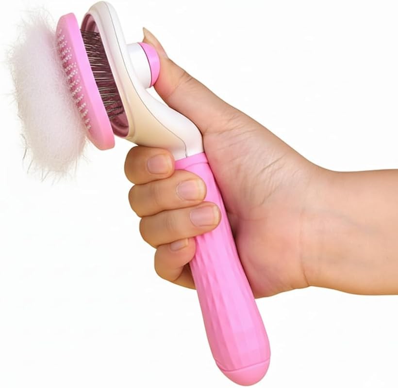 ペットグルーミングブラシ、ワンプッシュ式、抜け毛除去、丸洗い可能、猫用ブラッ...