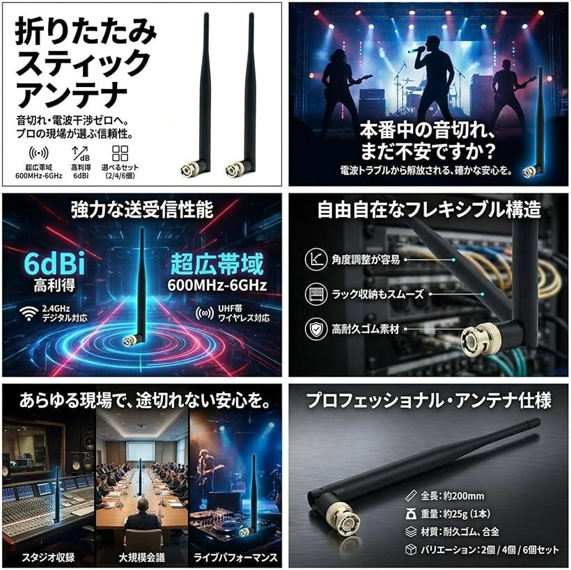 OHstoreのアンテナ 折りたたみ スティック UHS700-900MHz 6dBi (ブラック, 2本セット)｜アングル3
