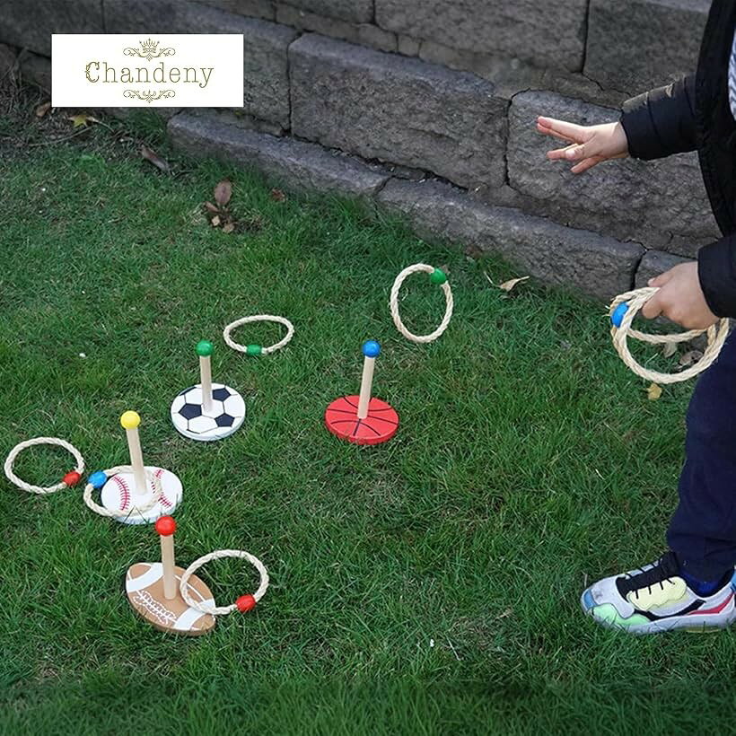 OHstoreの輪投げ ゲームセット 木製 麻縄リング 親子遊び 屋外 室内 知育玩具 6歳以上｜アングル3