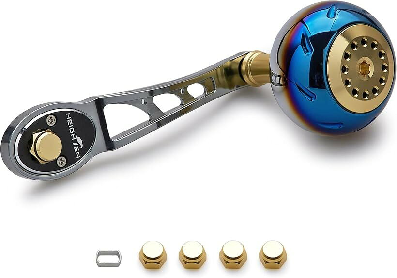 バリエーションコード : 2bk53l0gv0商品コード2bk53l5ryg商品名リール ハンドル ハンドルノブ シマノ SHIMANO ダイワ DAIWA アブ Abu ベイトリール Aurora Ach SeriesブランドHEIGHTENカラー焼き色 - 45mm - ガンメタル＆ゴールサイズ等80-90mm 可変「特徴」新型の70航空アルミ製の軽量、強度アップハンドル、焼き色38mm/45mmパワーノブ搭載。「サイズ1」ノブ直径38mm、ハンドル軸心距離65mm/75mm可変「総重」35.5g 「サイズ2」ノブ直径38mm、ハンドル軸心距離80mm/90mm可変「総重」40g 「サイズ3」ノブ直径45mm、ハンドル軸心距離80mm/90mm可変「総重」58.5g 「素材」70シリーズ航空アルミ。「65mm/75mm可変付属品」8x5mmナット2個、7x4mmナット2個、DAIWA M4センターネジ1個、転換スリーブ1個。「80mm/90mm可変付属品」8x5mmナット2個、7x4mmナット2個、転換スリーブ1個。「適応機種」取付部4x7mm、5x8mmのDAIWA， SHIMANO， ABU GARCIAのベイトリールに適用。※ 他ネットショップでも併売しているため、ご注文後に在庫切れとなる場合があります。予めご了承ください。※ 品薄または希少等の理由により、参考価格よりも高い価格で販売されている場合があります。ご注文の際には必ず販売価格をご確認ください。※ 沖縄県、離島または一部地域の場合、別途送料の負担をお願いする場合があります。予めご了承ください。※ お使いのモニタにより写真の色が実際の商品の色と異なる場合や、イメージに差異が生じることがあります。予めご了承ください。※ 商品の詳細（カラー・数量・サイズ 等）については、ページ内の商品説明をご確認のうえ、ご注文ください。※ モバイル版・スマホ版ページでは、お使いの端末によっては一部の情報が表示されないことがあります。すべての記載情報をご確認するには、PC版ページをご覧ください。