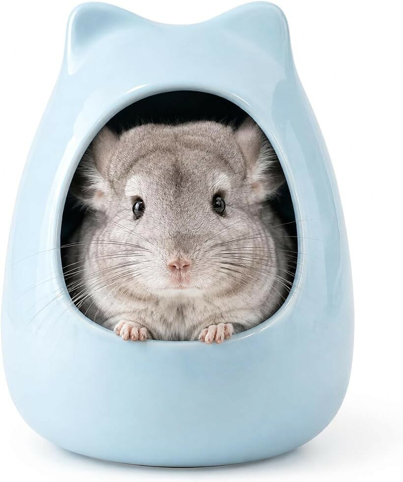 チンチラ ハウス モルモット デグー ハリネズミ 陶器 砂浴び ケージ 小動物 ひんやり (ブルー)