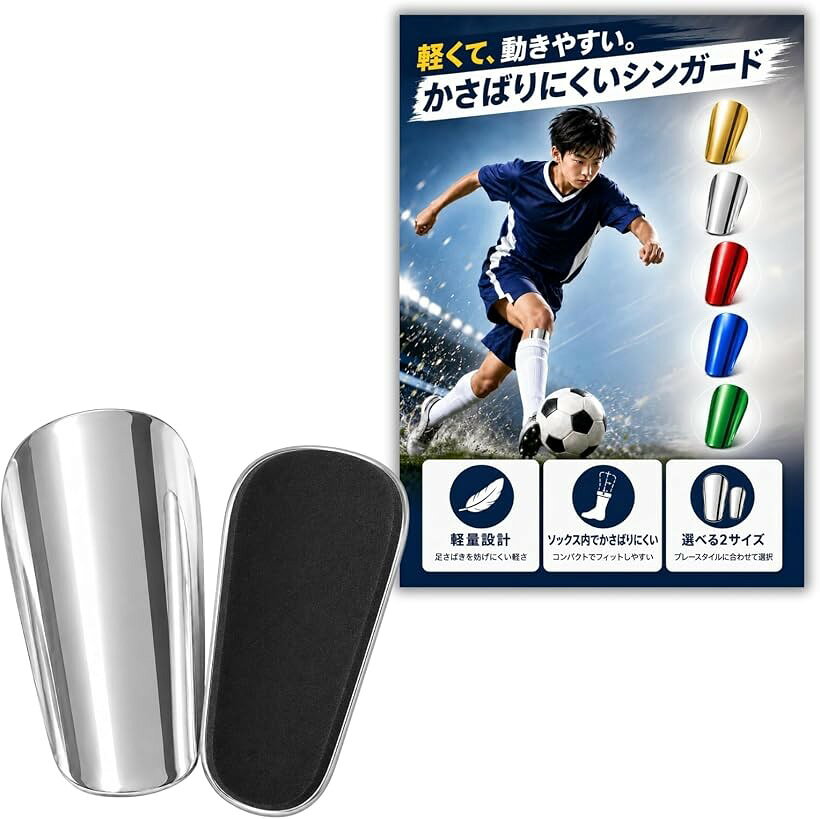 超軽量 すねあて 小さい レガース サッカー シンガード フットサル対応 (シルバー,...