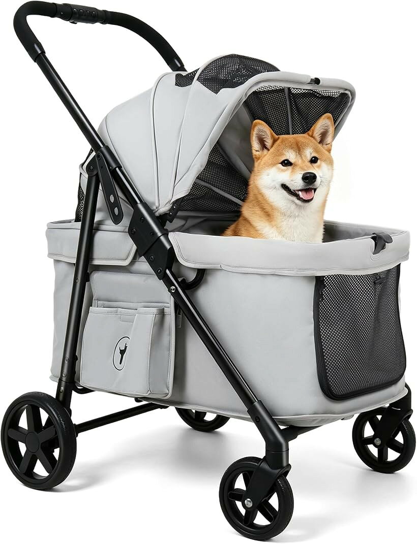 バリエーションコード : 2bkk6lvhjv商品コード2bk2kpcq6t商品名中型犬用カート ペットカート 大空間 わんわんかーと 小型犬/猫 多頭 老犬兼用 耐荷重20Kg ワンタッチ折り畳み 前輪360°回転 後輪ブレーキ付き LD02MブランドTotoro ballカラーグレーサイズ等M「乗り降りカンタン・安定感」高い位置が苦手なワンちゃんや、足腰が気になるシニア犬にもぴったりの低床タイプ。前後に開いたバスケットなら、ペットが自分で楽に乗り降りできます。低重心設計＋底板ダブル固定構造で、走行中のぐらつきをしっかり抑制。地面といつも変わらない視線の高さで、お出かけ中も落ち着いて過ごせます。「シングルタイヤ設計＆安定走行」全輪にシングルタイヤを採用し、小回りがきいて方向転換もスムーズ。タイヤには深い溝加工を施し、優れたグリップ力を実現。ぬれた路面や砂利道でもしっかりと地面を捉え、安定した走行をサポートする。耐久性にも優れているため、長期間の使用にも安心。後輪にはワンタッチブレーキを搭載し、坂道や休憩時でも簡単にロック可能。急な動き出しを防ぎ、愛犬をしっかり守る。毎日のお散歩がもっと快適になるペットカート。「フルオープンなキャノピー」キャノピーは前面・後面ともに180度まで開閉可能。お天気やシーンに合わせて日差しや風の入り方をコントロールできる。日差しが強い日はしっかりカバーでき、風通しを良くしたいときは全開にして換気もバッチリ。愛犬が常に快適な環境で過ごせるよう、細やかに配慮した設計。「ワンタッチで簡単折りたたみ＆収納便利」犬用バギーは1秒でワンタッチ折りたたみ可能。留め具で固定できるので、玄関、車内にも楽々収納できる。ほぼ完成した状態で届き、組み立ては非常に簡単で、工具は不要、前後の車輪と収納バッグを取り付けるだけで、約1分で完了する。女性でも簡単に組み立てられ、時間と手間を節約できる。本体は軽量（約8kg）で、移動時や収納時も誰でも簡単に扱える。＊折りたたみフックは片側のみの仕様であり、不良ではないのでご安心ください。「商品仕様」中型ペットカート展開サイズ（約）:72cm x 56 x 100cm 収納サイズ（約）:長さ97cmx幅56cmx高さ11cm 本体フレーム：高炭素鋼 生地：600D防水オックスフォード布 車輪直径：前輪14cm、後輪18.5cm 車輪素材:EVA+PU 本体重量（約）:7.8KG 耐荷重（約）20KG 小型犬から中型犬まで幅広い体型に対応しています、成長に合わせて長くお使いいただけます。愛犬の一生をサポートする理想的なカートです。※ 他ネットショップでも併売しているため、ご注文後に在庫切れとなる場合があります。予めご了承ください。※ 品薄または希少等の理由により、参考価格よりも高い価格で販売されている場合があります。ご注文の際には必ず販売価格をご確認ください。※ 沖縄県、離島または一部地域の場合、別途送料の負担をお願いする場合があります。予めご了承ください。※ お使いのモニタにより写真の色が実際の商品の色と異なる場合や、イメージに差異が生じることがあります。予めご了承ください。※ 商品の詳細（カラー・数量・サイズ 等）については、ページ内の商品説明をご確認のうえ、ご注文ください。※ モバイル版・スマホ版ページでは、お使いの端末によっては一部の情報が表示されないことがあります。すべての記載情報をご確認するには、PC版ページをご覧ください。