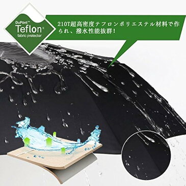 折りたたみ傘 自動開閉 大きい 丈夫 頑丈 10本骨 晴雨兼用 Teflon撥水加工 210T高強度グラスファイバー 折り畳み傘 レディース メンズ 収納ボックス付き(ブラック, Large)