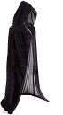 【楽天ランキング1位入賞】ベルベット調 色が選べる マント フード付 魔女 死神 仮装ハロウィン クリスマス 文化祭 学園祭 変装 ブラック 黒 nkr362 (ブラック)