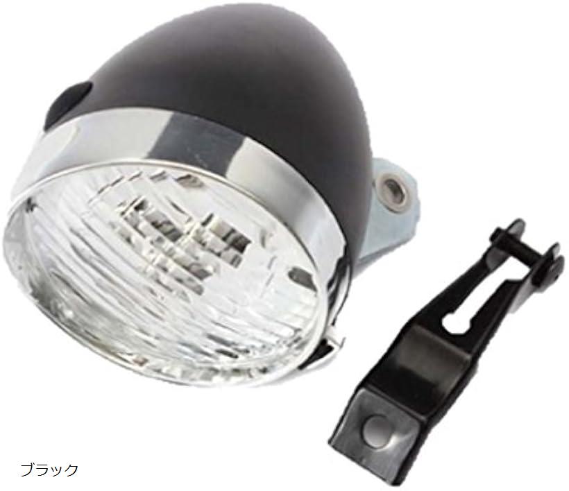 自転車 ヘッド ライト 砲弾型 3 LED レトロ クラシック デザイン 電池式 金具 付 ブラック(黒)