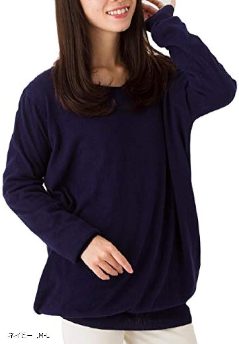 スリーピングシープ ゆったり ちょいなが Vネック コットン ニット 無地 ロング セーター シンプル チュニック 大きいサイズ レディース(ネイビー, M-L)
