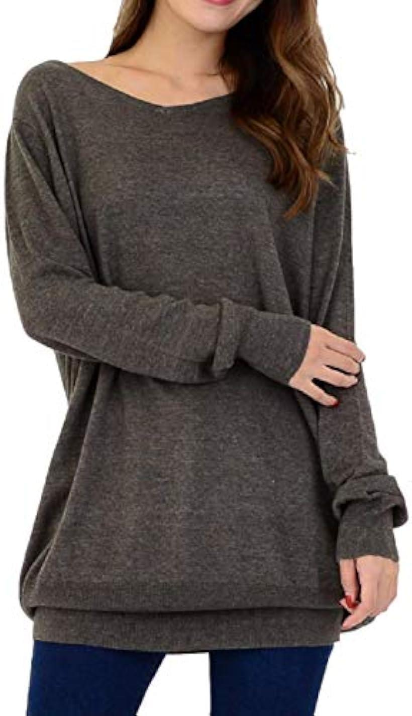 スリーピングシープ ゆったり ちょいなが Vネック コットン ニット 無地 ロング セーター シンプル チュニック 大きいサイズ レディース チャコール LL-3L (チャコール, LL-3L)