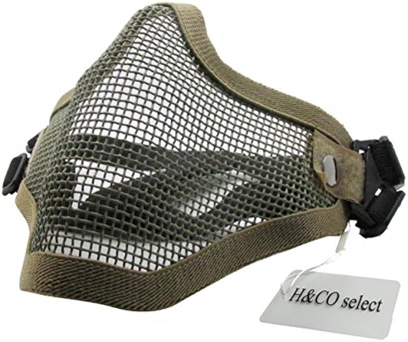 H&Co.select サバゲー フェイスマスク ハーフメッシュマスク ダブルバンド SGM-010 (カーキ)