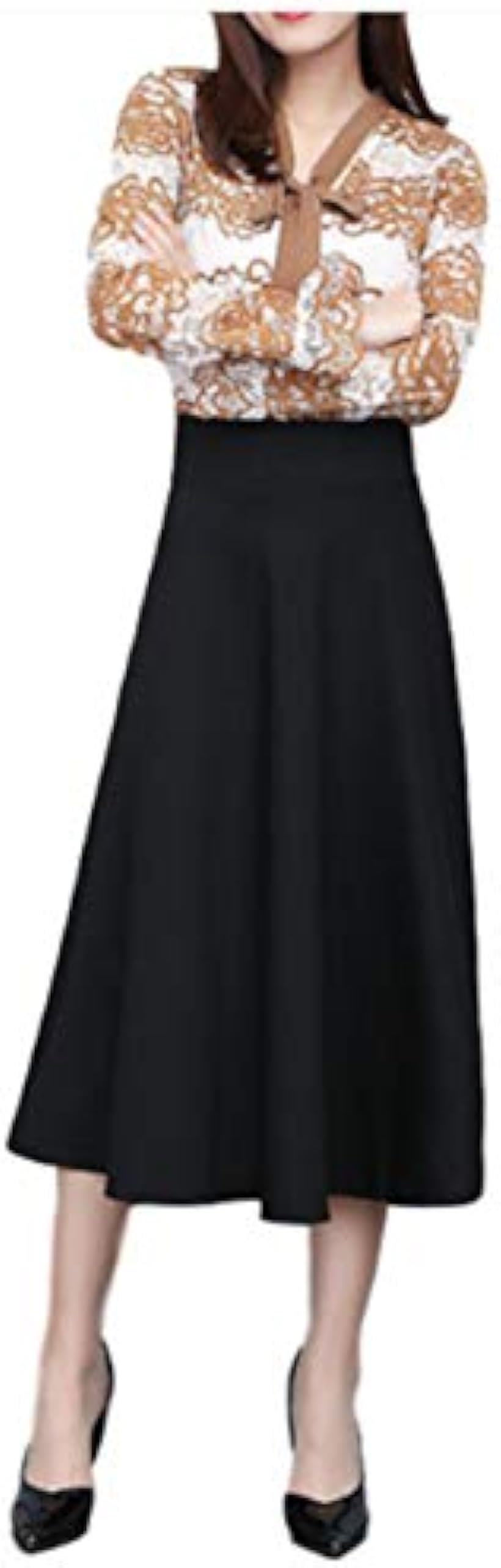  無地 シンプル スカート ポケット 付き レディース 78 cm ブラック ロング フレアー 体型カバー サイズ L 黒