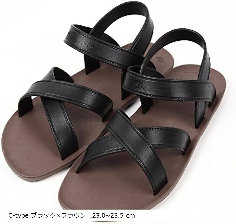 サンダル メンズ レディース兼用 海 プール サーフィン 天然ゴム製 35：23cm～23.5cm C-type ブラックxブラウン(C-type ブラックxブラウン, 23.0～23.5 cm)