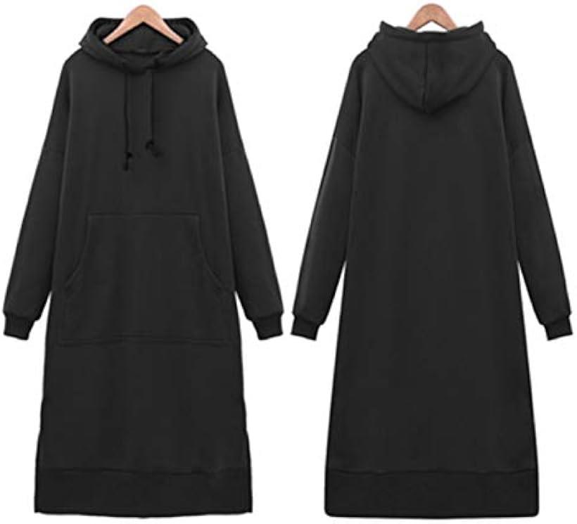 長袖 膝丈 ゆったり 可愛い ブラック グレー グリーン フード 付き パーカー ワンピース レディース XL (ブラック, XL)