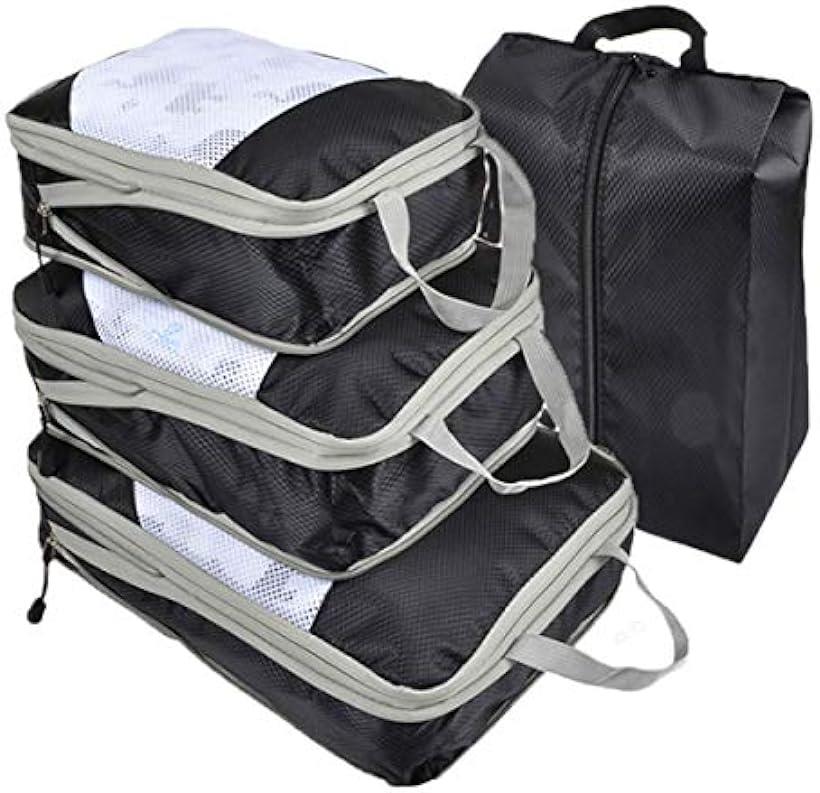 旅行 圧縮バッグ 4点セット トラベル 圧縮袋 トラベルポーチ 収納 圧縮 バッグ ファスナー 大容量 衣類..
