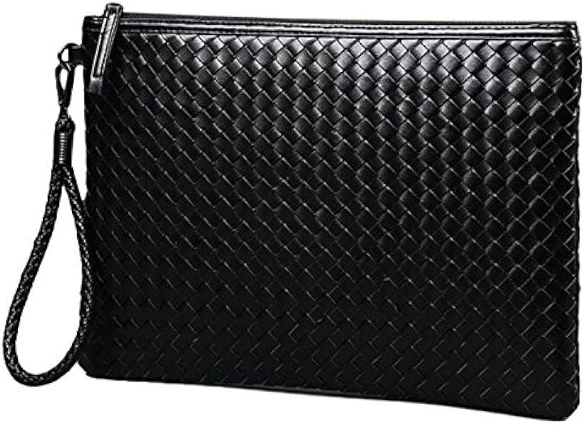 c my select シーエムワイセレクト 編み込み クラッチバッグ メンズ レザー セカンドバッグ 3サイズ 01：ブラック 大 (01：ブラック 大)