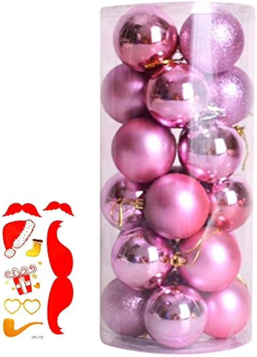 選べる全11色 クリスマス オーナメント ボール 24個セット ツリー デコレーション 飾り パーティー ボディシール 付き2点セット S325(ピンク, 8cm)