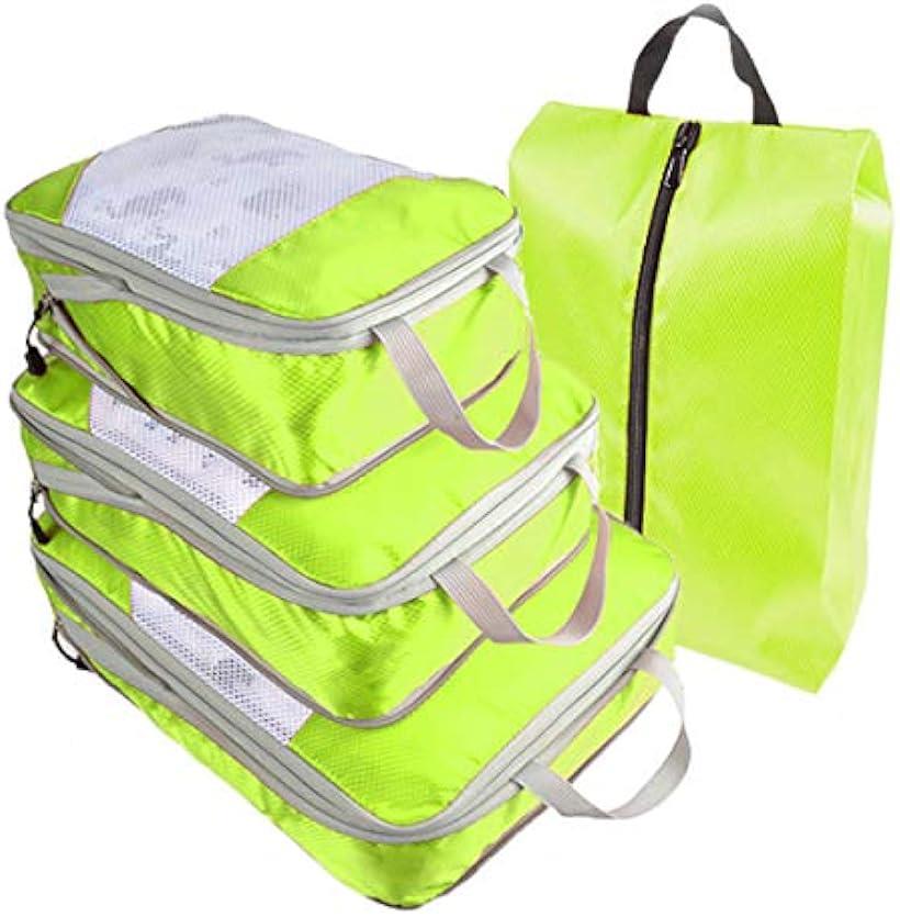 旅行 圧縮バッグ 4点セット トラベル 圧縮袋 トラベルポーチ 収納 ファスナー 大容量 衣類 仕分け 軽量 撥水 出張 整理 ダブルジップ シューズ袋( グリーン)のサムネイル