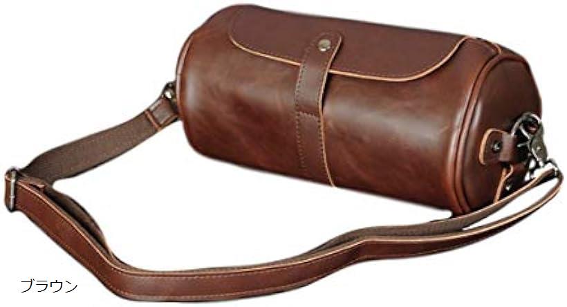 マローサム 上品 な 丸形 多機能 メンズ ショルダー バッグ 斜め掛け PU 革 茶 ブラウン (ブラウン)