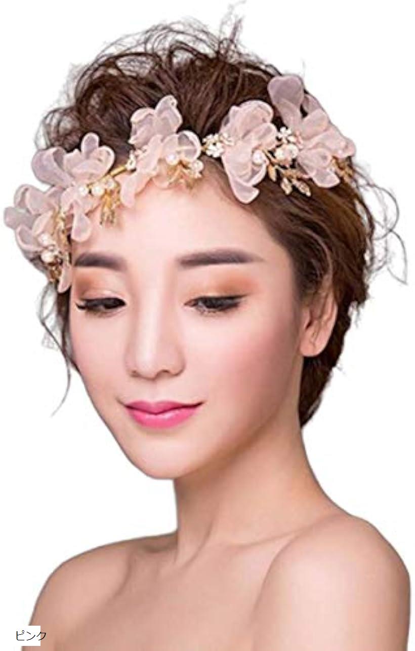DGF ヘアアクセサリー 髪飾り ヘア飾り ヘッドドレス レディース 花 フラワー ウエディング パーティー( ピンク)のサムネイル