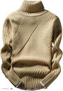 ハイネック ニット セーター メンズ タートルネック トップス 長袖 ロングスリーブ 袖あり(ベージュ, 3XL)