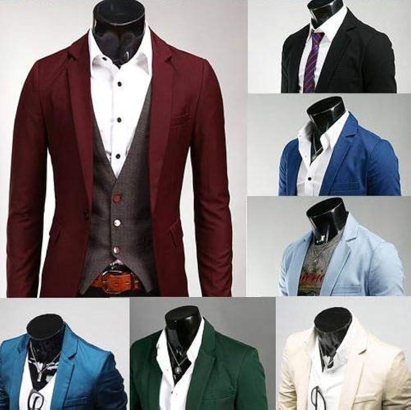 アスペルシオ カラフル 長袖 ジャケット メンズ フォーマル 紳士 アウター シングル ボタン (レッド, M)