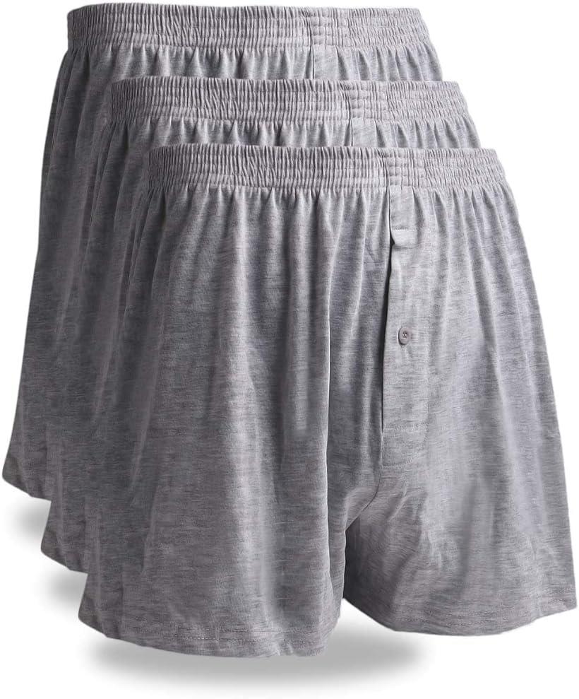 トランクス ニット メンズ パンツ 無地 3枚セット M L LL サイズ 下着 吸水速乾 抗菌加工 前開き ボタンあり グレー3枚 (グレー3枚, M)