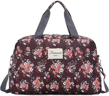 ボストン バッグ かわいい 大容量 花柄 軽量 トラベル 旅行 バック 鞄 レディース 茶 色 ブラウン ミドル サイズ(3:ブラウン, 1:ミドルサイズ)