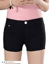短パン ストレッチ ショート ホット パンツ ゆったり かわいい ボトム カジュアル デニム レディース 黒 ブラック L サイズ(06.黒 30(L-XLサイズ).)
