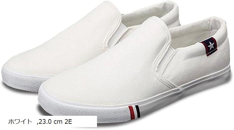 カエナリエ メンズ レディース スリッポン デッキシューズ 黒 白 キャンバス カジュアル スニーカー 男女 36 23.0 ・ ホワイト (ホワイト, 23.0 cm 2E)