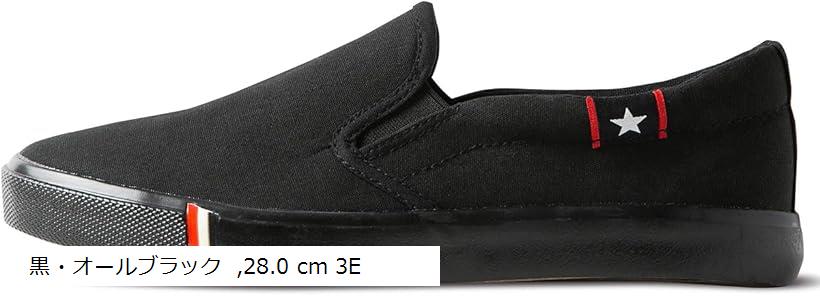 カエナリエ メンズ レディース スリッポン デッキシューズ 黒 白 キャンバス カジュアル スニーカー 男女 46 28.0 黒・オールブラック (黒・オールブラック, 28.0 cm 3E)