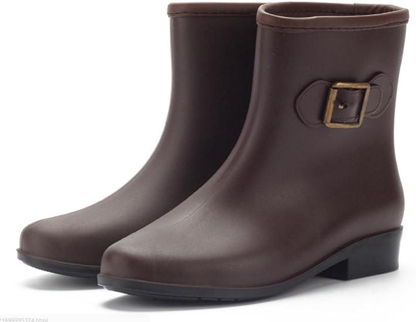 レインシューズ レディース 無地 ショート ブーツ 長靴 レインブーツ ミドルブーツ シンプル デザイン 24.5～25.0cm 40(ブラウン, 24.5～25.0 cm)