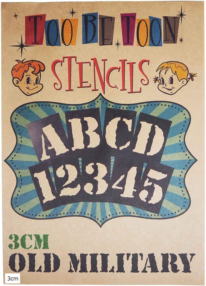 【楽天ランキング1位入賞】ステンシルシート ア ルファベット大文字&数字セット OLD MILITARY 3cm SSOM cm (黒, 3cm)