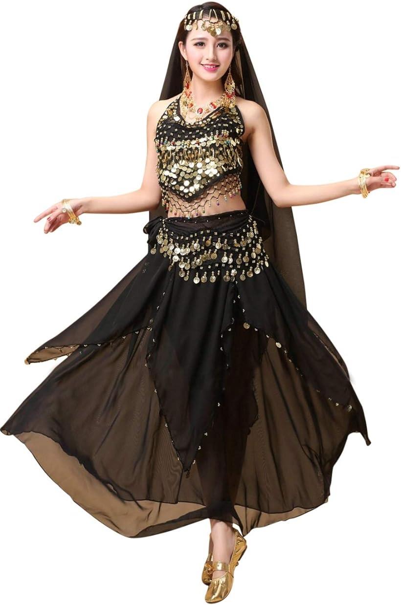 Eiza ベリーダンス 衣装 4点 インドダンス アラブ 女王 アラジン コスプレ 民族衣装 イベント e713 (ブラック)