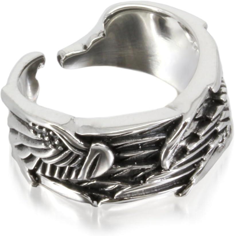 リング シルバー 925 シンプル イーグル フェザー 指輪 オシャレ 羽根 フリー サイズ レディース メンズ(シルバー)