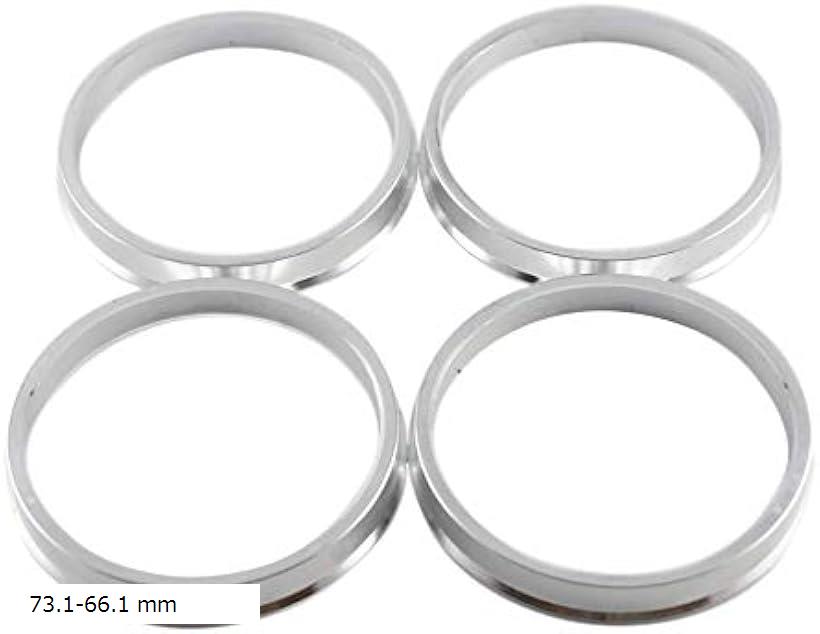 鍛造 アルミ製 ツバ 付き ハブリング 73.1 ＞ 66.1 mm 4枚 セット (シルバー)