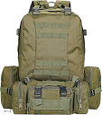大容量 多機能 リュック ミリタリー アサルト バックパック ウエストポーチ セット アウトドア サバゲー スポーツ 50 リットル(カーキ, フリー)