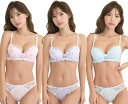 【全品P5倍★4/24 20時～】母の日 【Smile LaLa】 レディース ブラジャー ブラ ショーツ 上下 セット 花柄 パステル 勝負 下着 ランジェリー (ピンク＆ブルー＆パープル, C80)