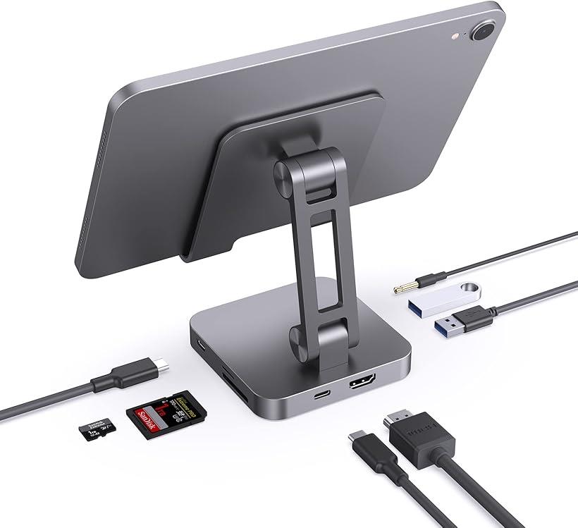 USB C ハブスタンド USB-C TV 用 4K HDMI アダプター ポータブル 100W PD USB マルチポート オーディオ ジャック