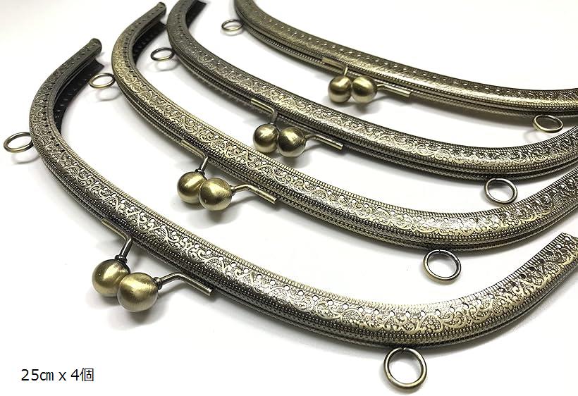 がま口 口金 大きめ 25cm 4個セット 丸型 くし型 アンティークゴールド 縫い付け ハンドメイド リメイク 材料 25cmx4個 (25cmx4個)