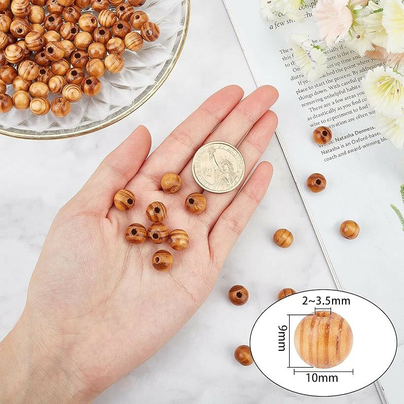 120個 木製ビーズ ウッドビーズ 年輪 ブラウン 穴2～3.5mm 丸 DIY用 手芸用品 ジュエリー用 (10mm) ohstore-10587550 OHstore サンプル画像2