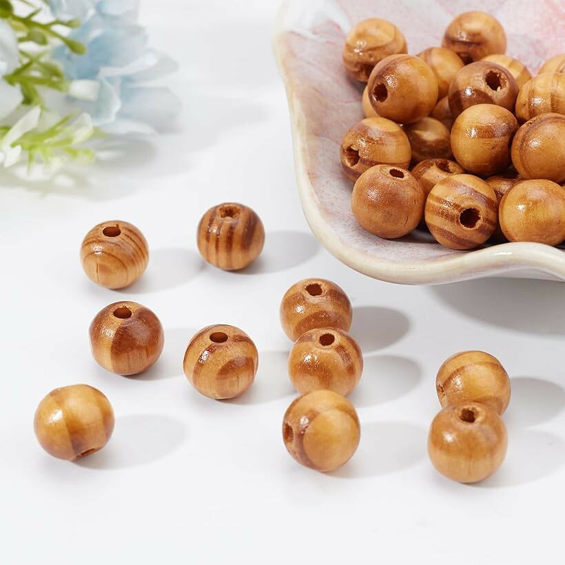 120個 木製ビーズ ウッドビーズ 年輪 ブラウン 穴2～3.5mm 丸 DIY用 手芸用品 ジュエリー用 (10mm) ohstore-10587550 OHstore サンプル画像3