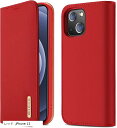ケース 手帳型 携帯カバー 本革 財布型 耐摩擦 全面保護 磁石付き(レッド, iPhone 13)