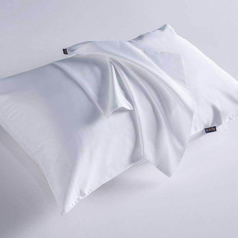 MILDLY 枕カバー エジプト超長綿100 ホテル品質 全サイズピローケース サテン織 300本高密度 / 肌ざわりが良い 通気性に富んで 抗菌 防臭 （50 70cm 白 封筒式）