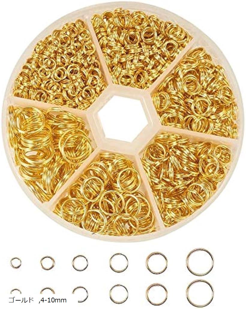 6種セット 二重丸カン 4-10mm リング マルカン 丸環 指貫つき (ゴールド, 4-10mm)