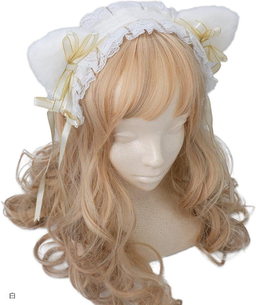 猫耳カチューシャ ヘッドドレス ヘアバレッタ 可愛い 髪飾り コスプレ (白)