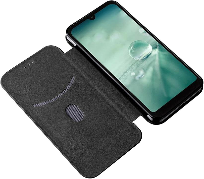 スマートフォンケース 手帳型 炭素繊維調 スタンド機能 スマホケース カバー (ブラック, AQUOS wish SHG06)
