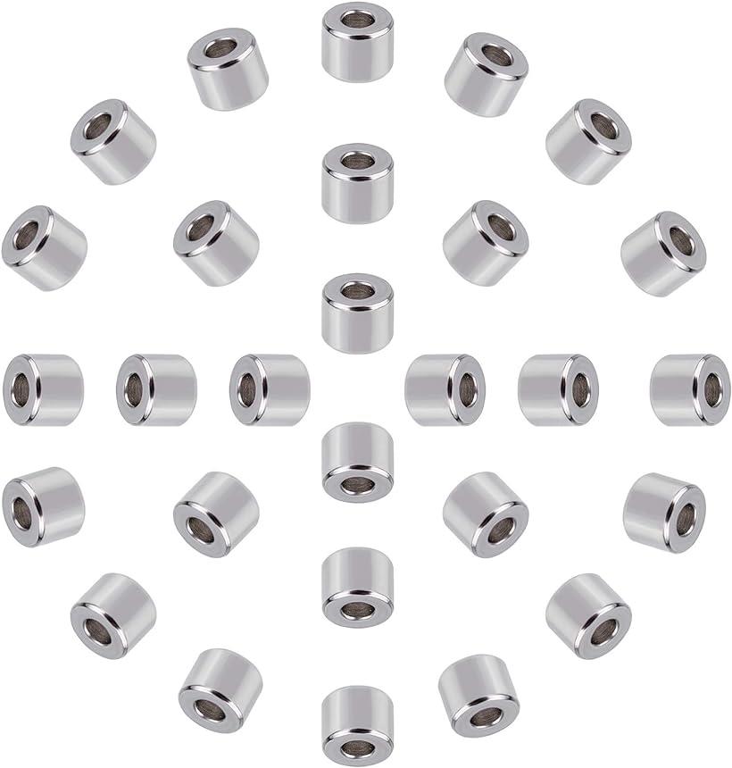 約200個 3mm コラムビーズ 304ステンレス スペーサービーズ 円筒形 ロンデルビーズ 穴径1.5mm (ステンレス色-200個)