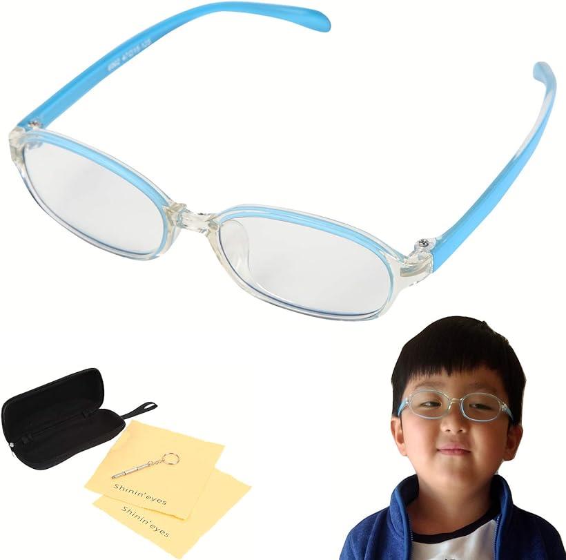 ブルー ライト カット メガネ こども用 かけるだけ - 高度に視力保護 オンライン学習支援 7-10歳向け キッズ 子供用 UV420 PC 度なし( ライトブルー, Mサイズ(7～10歳))