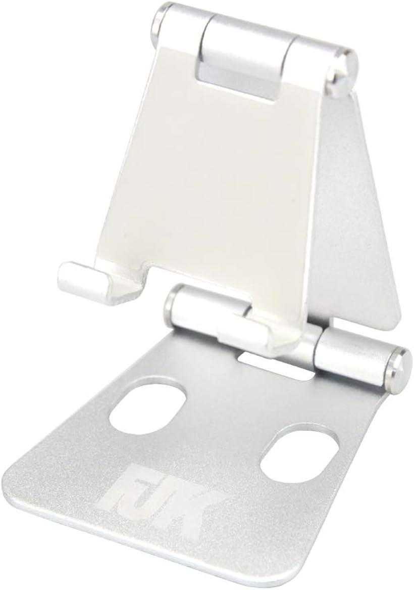 FJTK スマホ iPad タブレット 卓上 スタンド ホルダー 折り畳み式 アルミ製 角度調節 充電可能 滑り止め付き (シルバー)